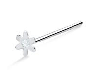 Stone Flower Shaped Silver Straight Nose Stud NSKA-373